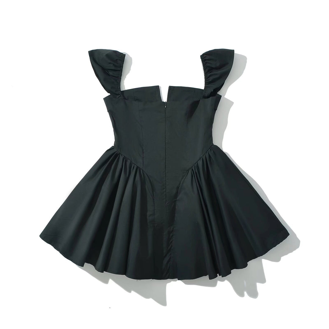 Puff sleeve dress for women with a fitted silhouette and an elegant flounce hem Lune London