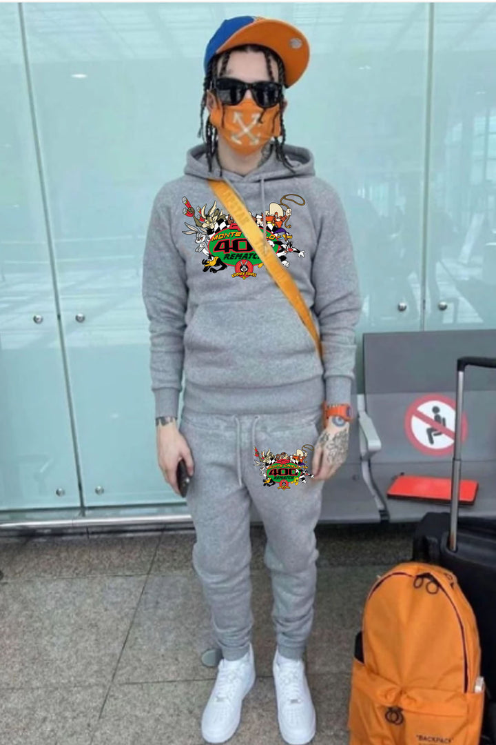 Women's hoodie and jogger pants set with creative cartoon print Lune London