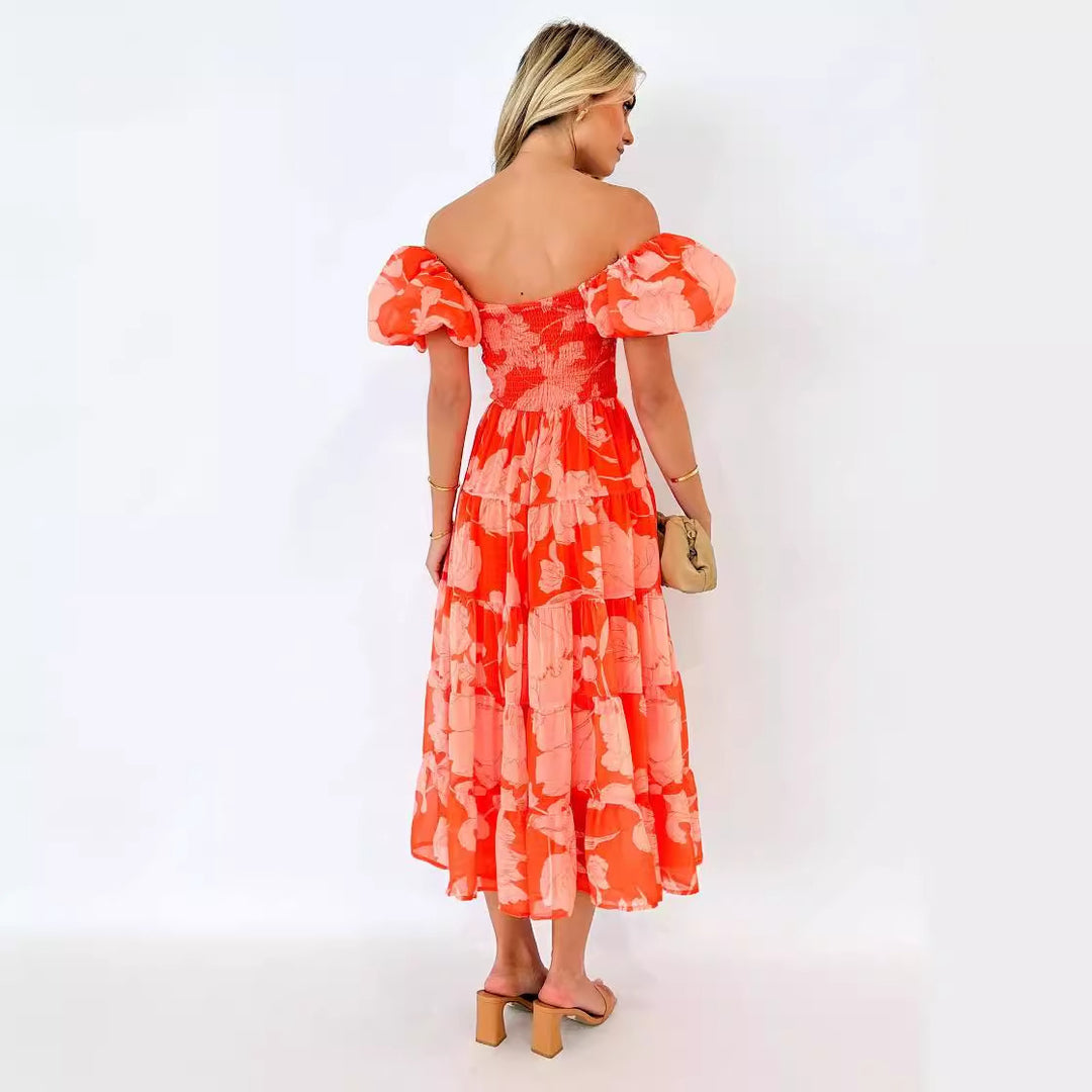 Maxi dress for women with puff sleeves and floral design Chic & Stil