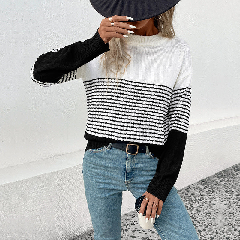 Knitted sweater for women with modern stripes Lune London