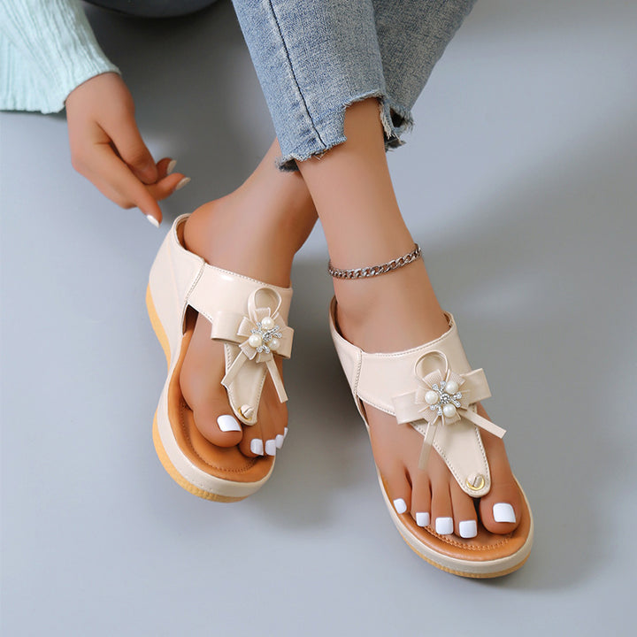 Ladies Comfortable Wedge Sandals with elegant floral appliqués Lune London