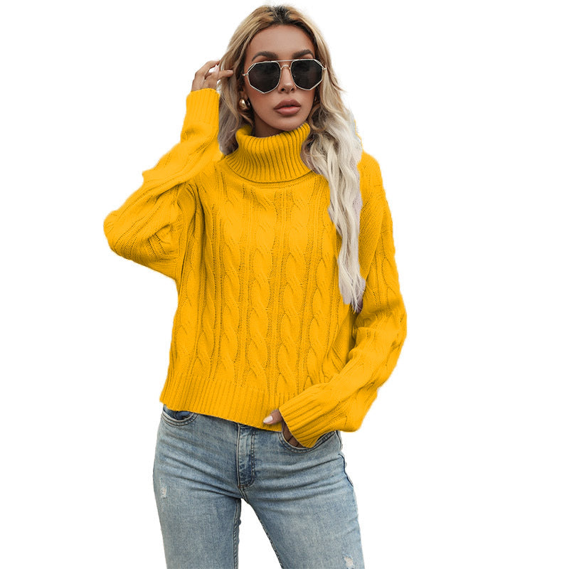 Knit sweater with high collar and cable knit pattern for women Lune London