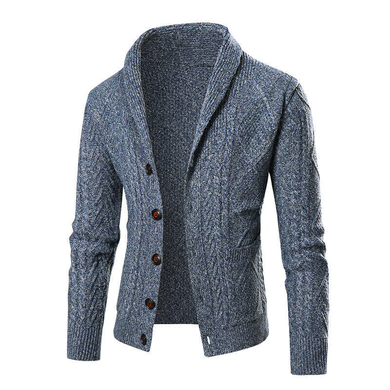 Men's knit jacket with modern cable pattern and applied pockets Lune London