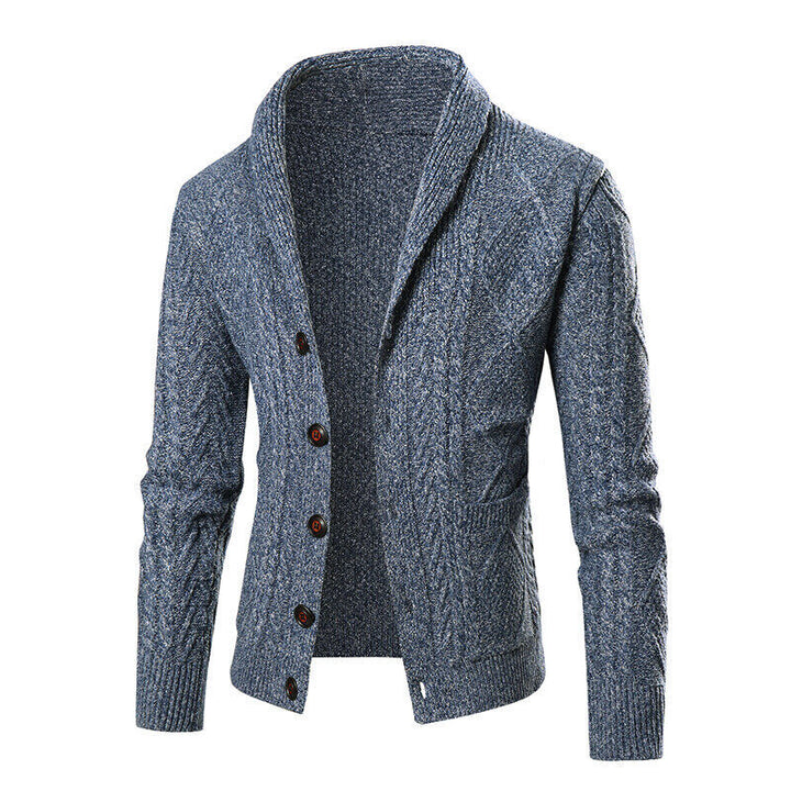 Men's knit jacket with modern cable pattern and applied pockets Lune London