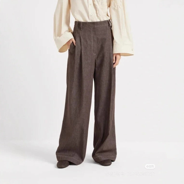 Women Loose Cotton Pants with High Waist and Practical Pockets Lune London