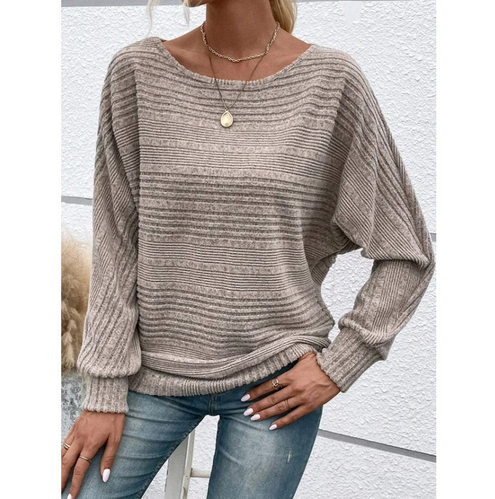 Pull décontracté pour femmes avec motif rayé texturé et manches larges Chic & Stil