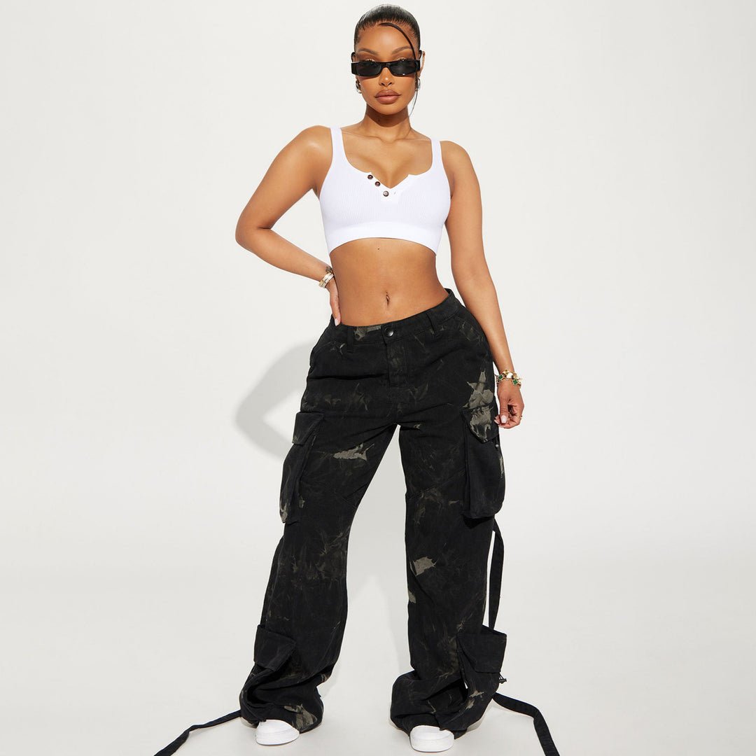 Women's cargo pants with a trendy batik design and practical side pockets Lune London