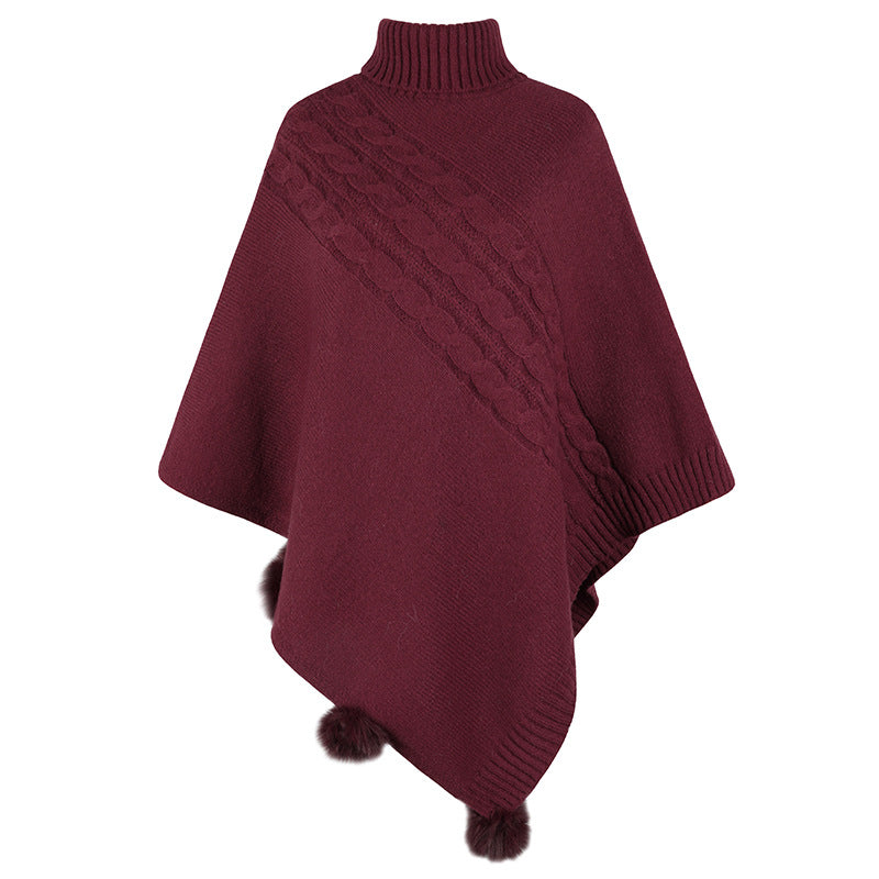 Ladies poncho with a modern braid design and a high collar Lune London
