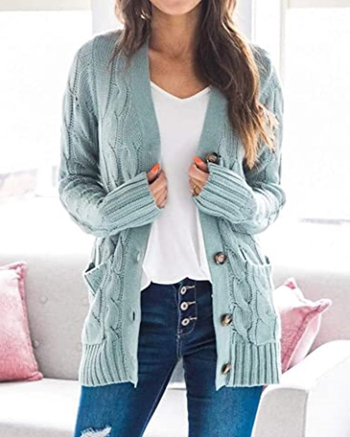 Chunky knit jacket for women with side pockets and attractive twisted pattern Lune London