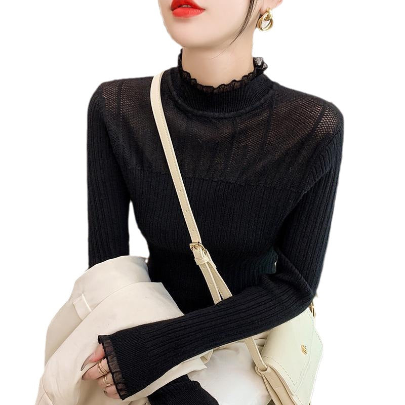 Fashion knit sweater for women with ribbed structure and eye-catching collar Lune London
