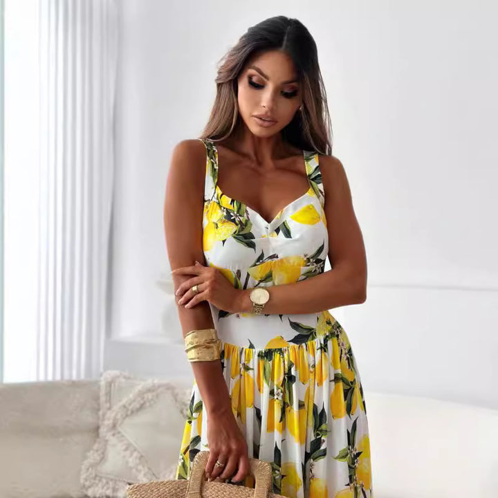 Ladies Printed Lemon Maxidress Lune London