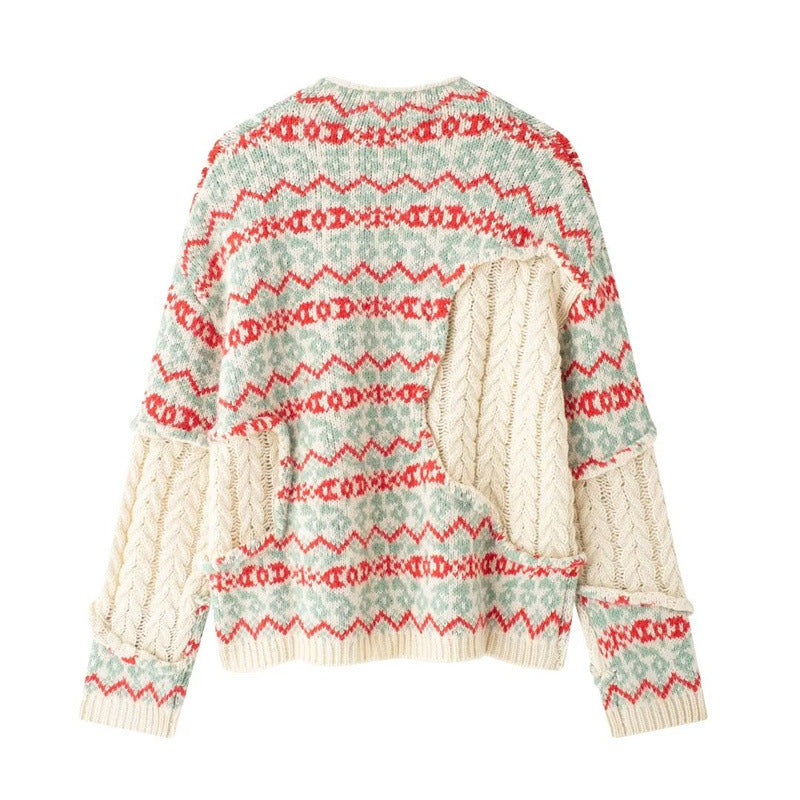 Knitted sweater for women with a colorful pattern and an innovative cut Lune London
