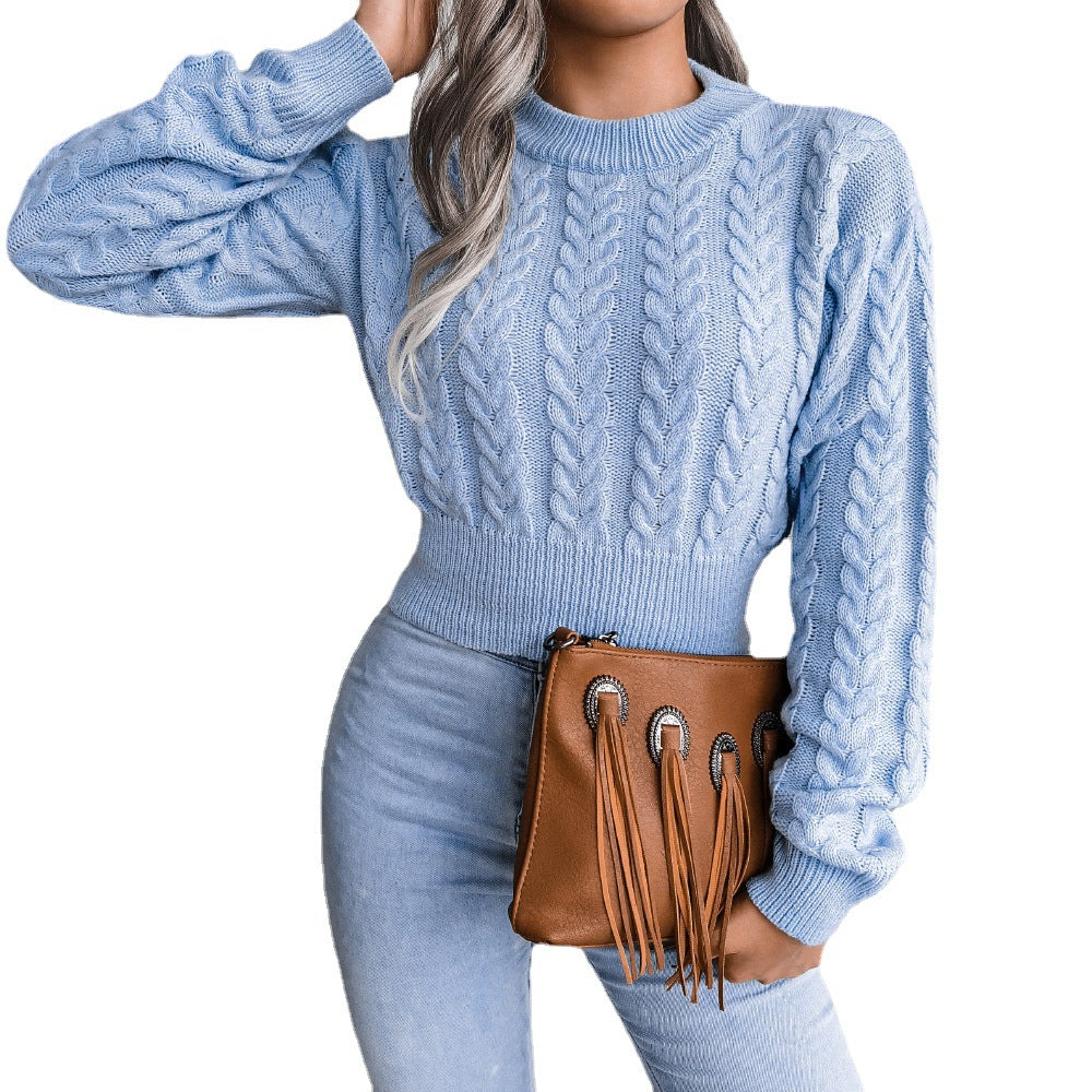 Ladies large knit sweater with modern design and decorative cable pattern Lune London