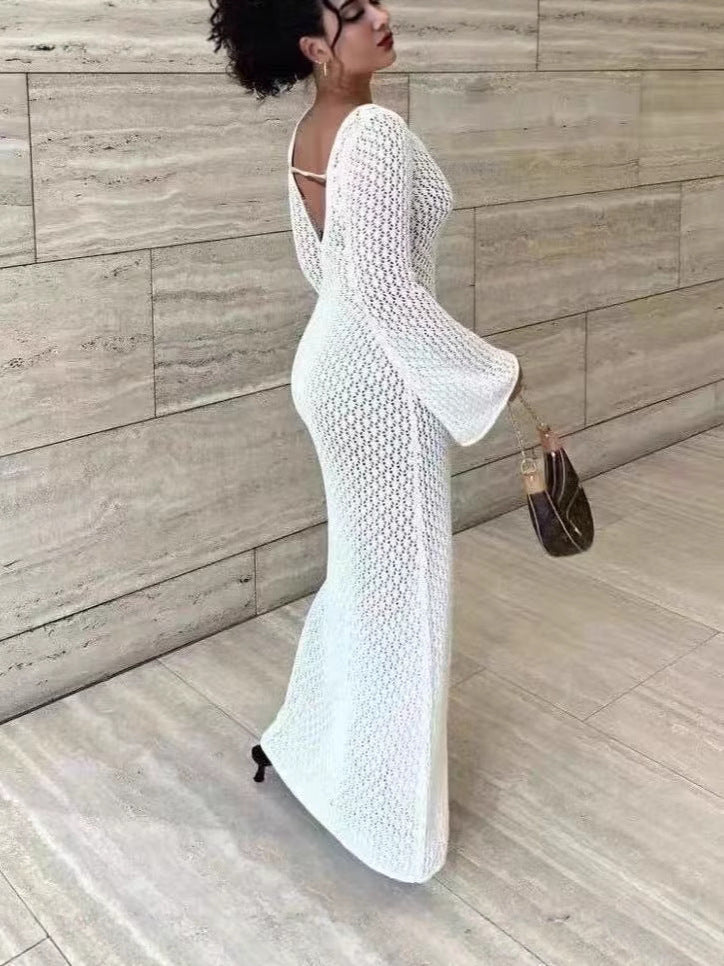 Lune London long sleeve textured design women's maxi knit dress