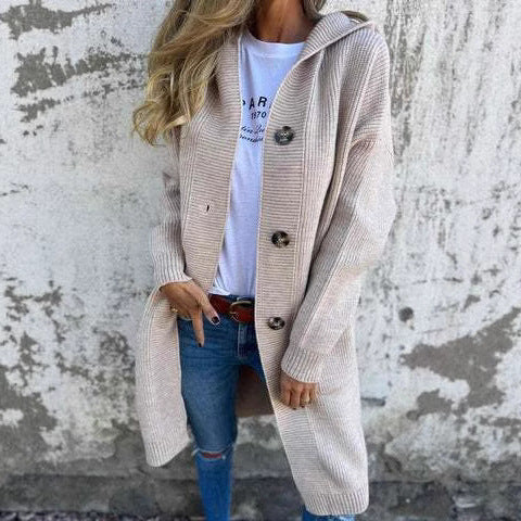 Women’s knit jacket with hood and decorative buttons Lune London