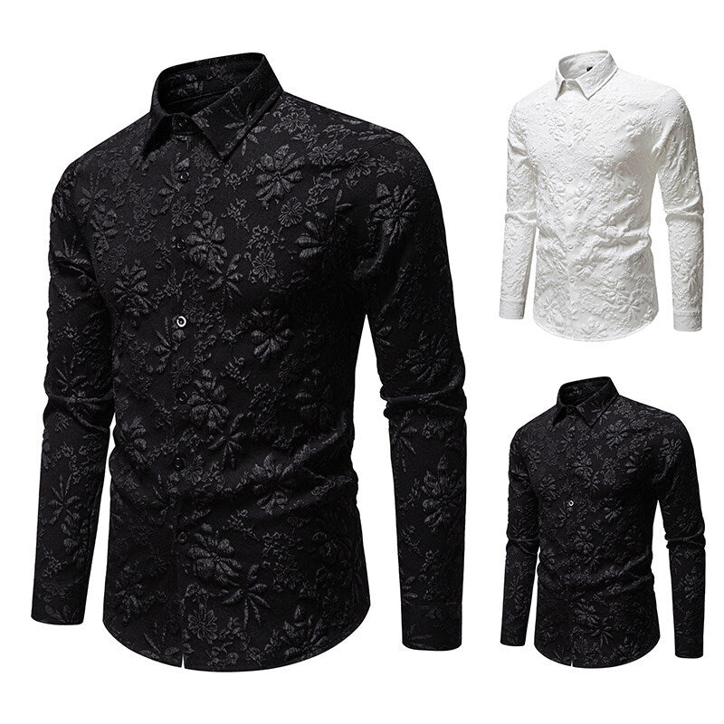 Men's Long Sleeve Shirt with Floral Relief Pattern Lune London