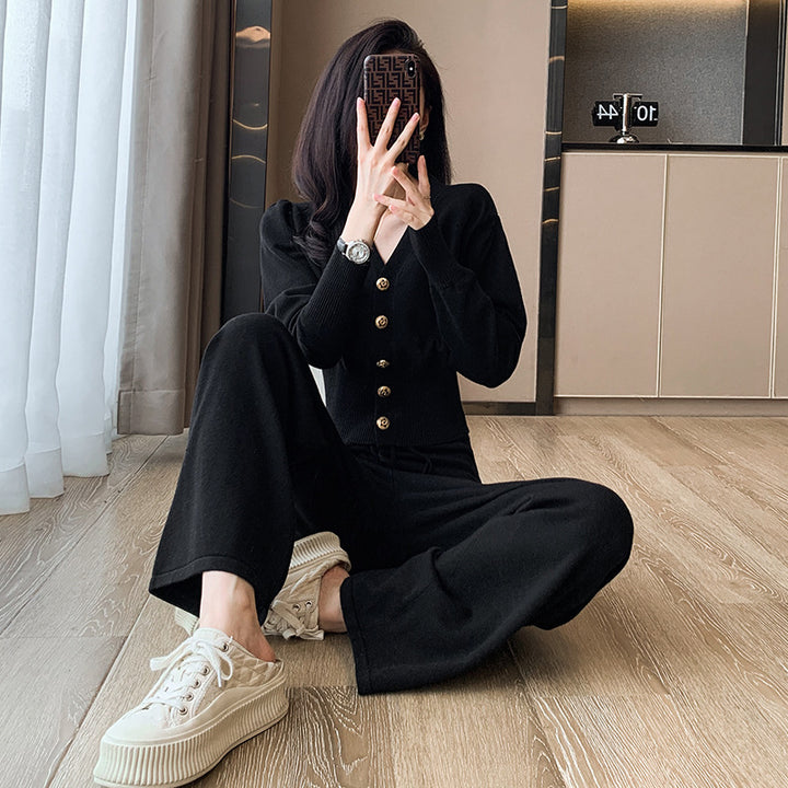 Women's knitted long sleeve jumpsuit with elastic waistband Lune London