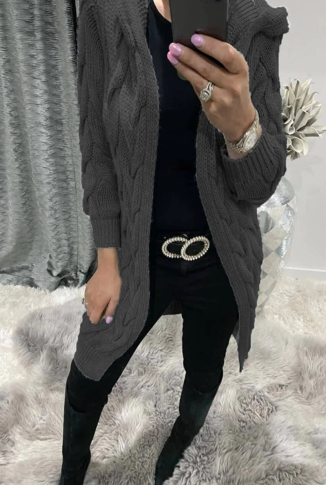 Women's knit coat with a practical hood design Lune London