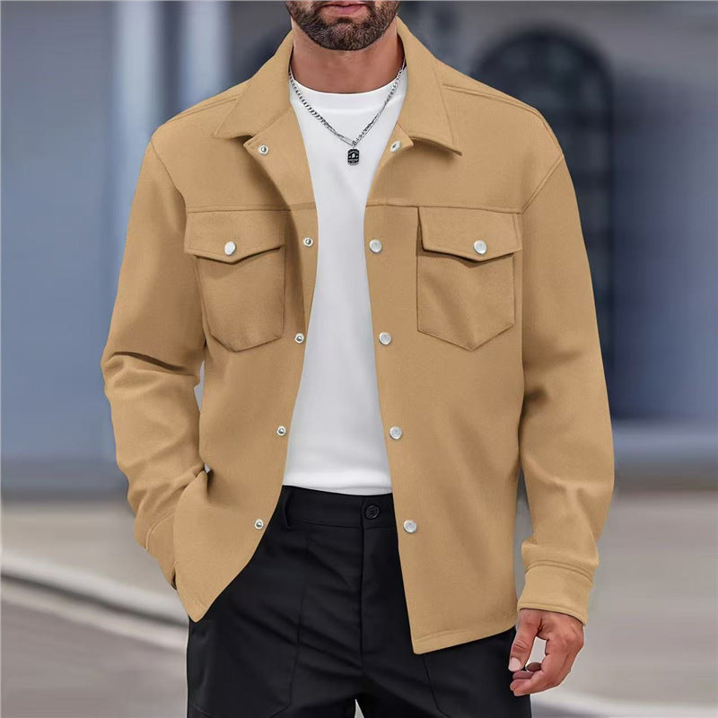 Versatile leisure jacket for men with modern pockets and chic button details.