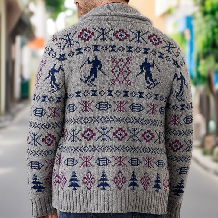 Men's knitted jacket with exclusive Norwegian pattern and practical pockets Lune London