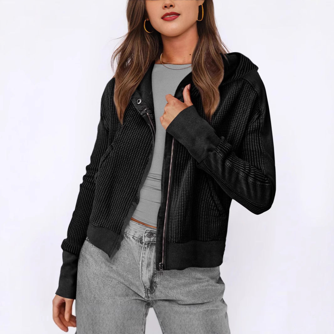 Casual zip-up jacket for women with hood and textured design Lune London