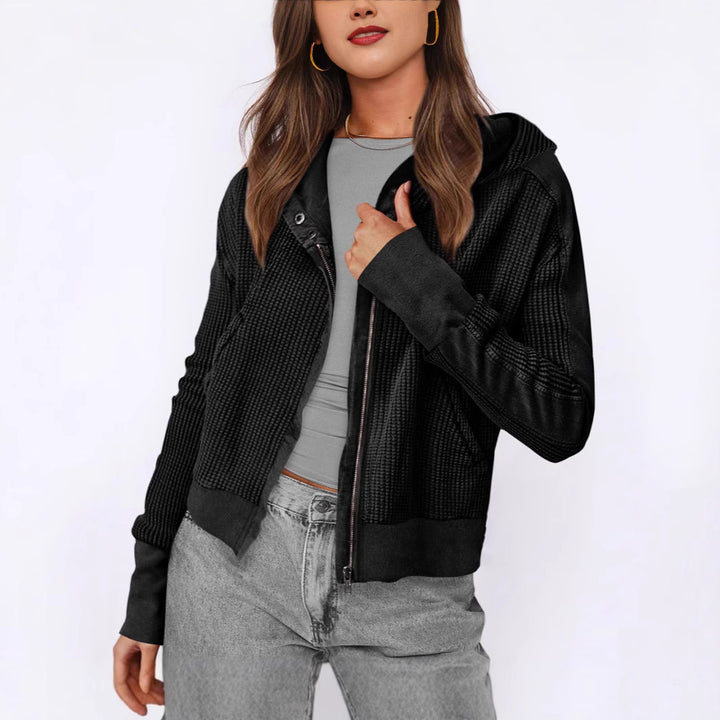 Casual zip-up jacket for women with hood and textured design Lune London