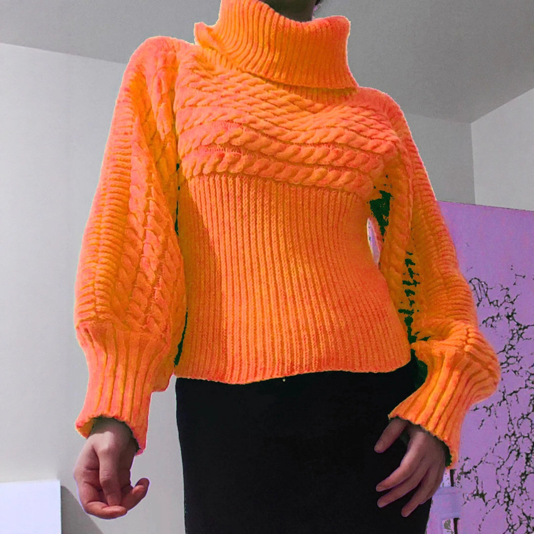 Women’s turtleneck sweater with textured braided pattern Lune London