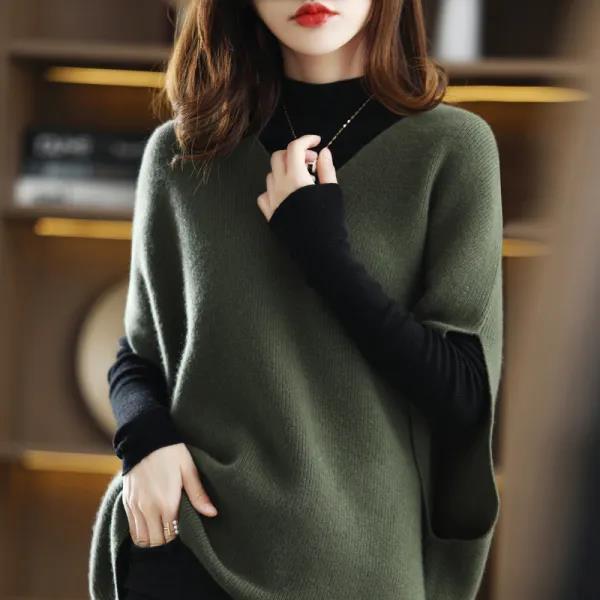 Poncho Tricot Femme avec Col V Chic & Stil