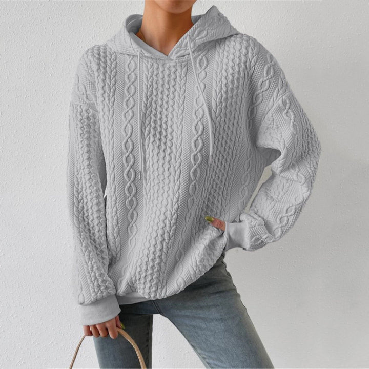 High-quality knit sweater for women with hood and decorative cable pattern Lune London