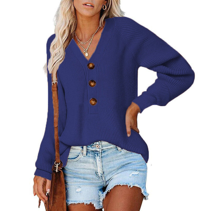 Women's cashmere sweater with V-neck and large wooden buttons Lune London
