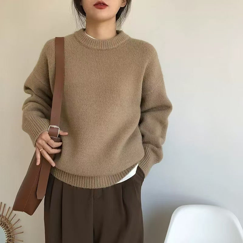 Pull surdimensionné et confortable pour femmes avec encolure ronde et texture de tricot familière Chic & Stil