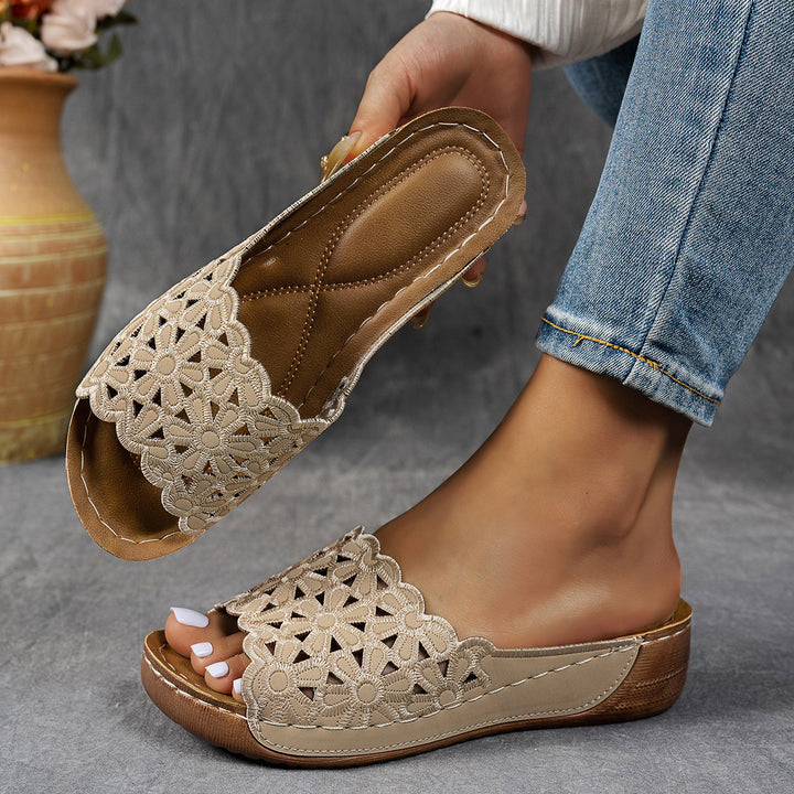 women's comfortable bath shoes with lace floral design Lune London