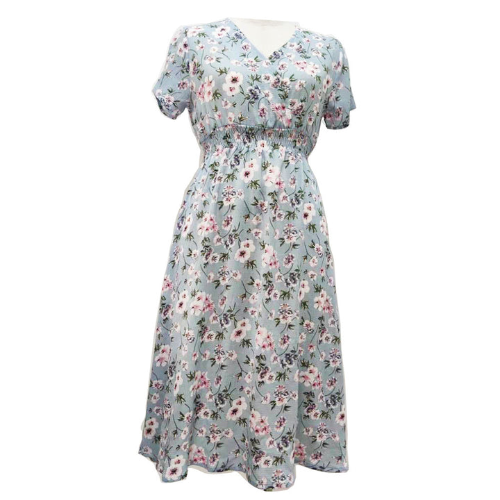 Maxi dress for women with floral patterns and an elastic waistband Lune London