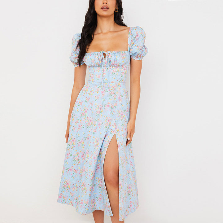 Maxi dress for women with puff sleeves and floral design Lune London