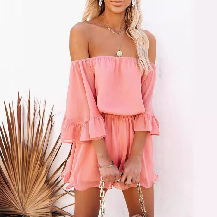 Women Off-Shoulder Short Jumpsuit with Puffy Sleeves Chic & Stylish