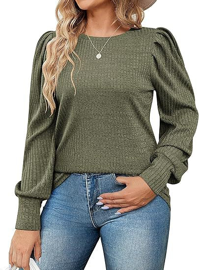 Ladies Elegant ribbed knit top with puff sleeves Lune London