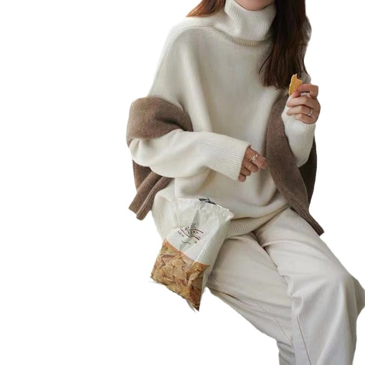 Pull femme en maille épaisse avec col montant et coupe oversize Chic & Stil