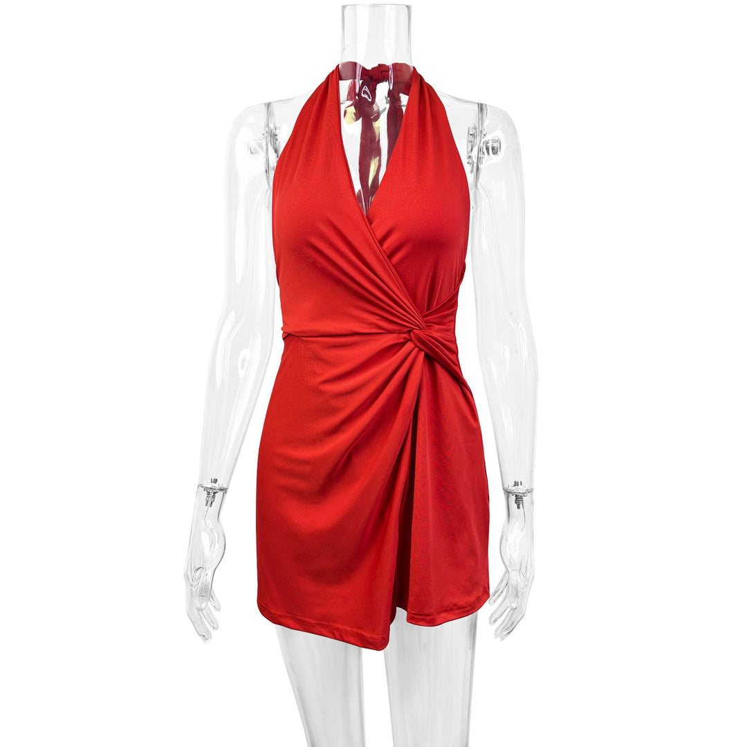 Women's Halter Neck Mini Dress with Wrap Design Lune London