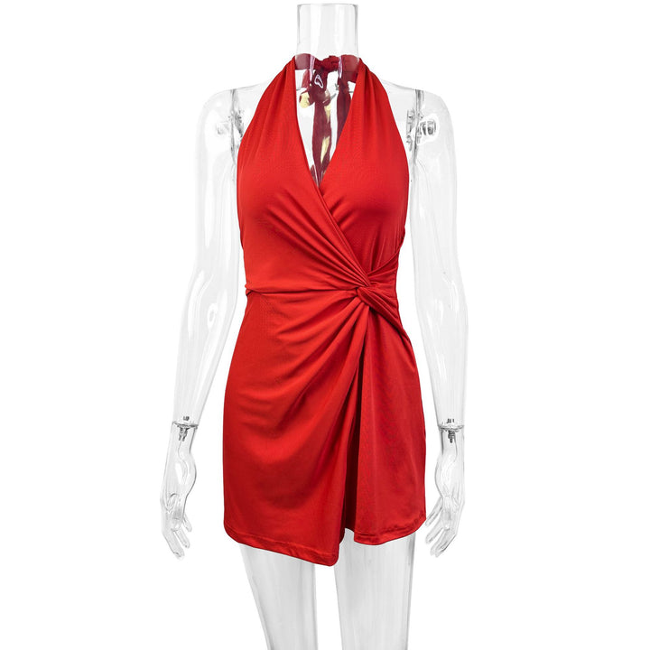 Women's Halter Neck Mini Dress with Wrap Design Lune London
