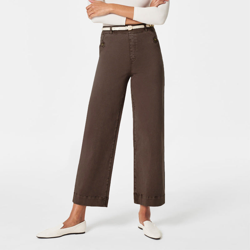 Women's Wide High-Waist Pants with Fashionable Button Details Lune London