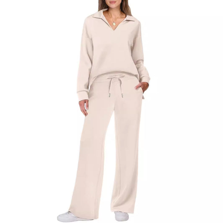 Women's Relaxing Leisure Suit with Large Collar and Comfortable Wide-Cut Pants Chic Und Stil