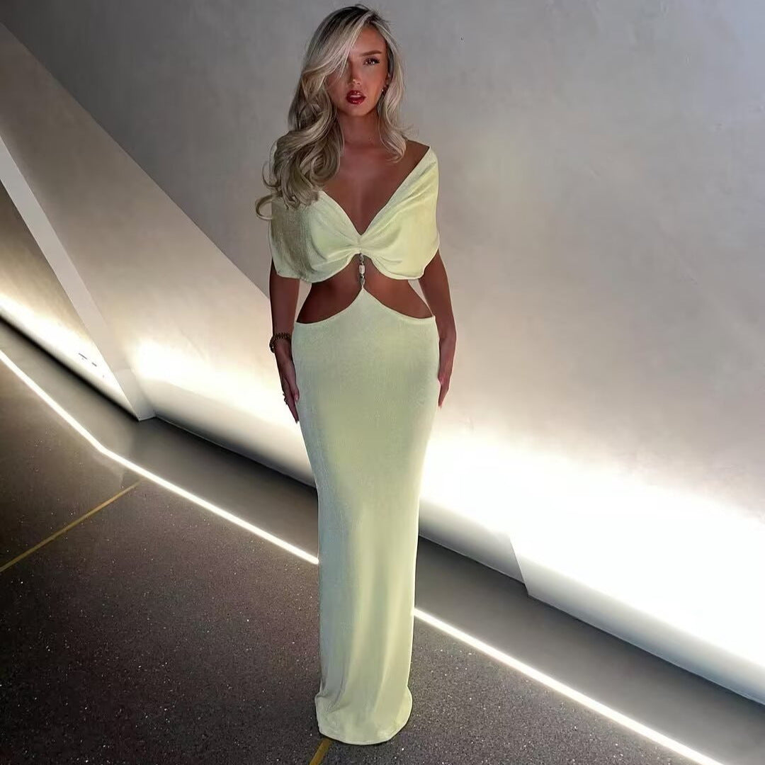Maxi dress for women with a seductive cut and elegant ruffle details Lune London