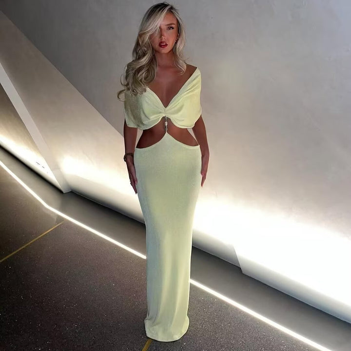 Maxi dress for women with a seductive cut and elegant ruffle details Lune London