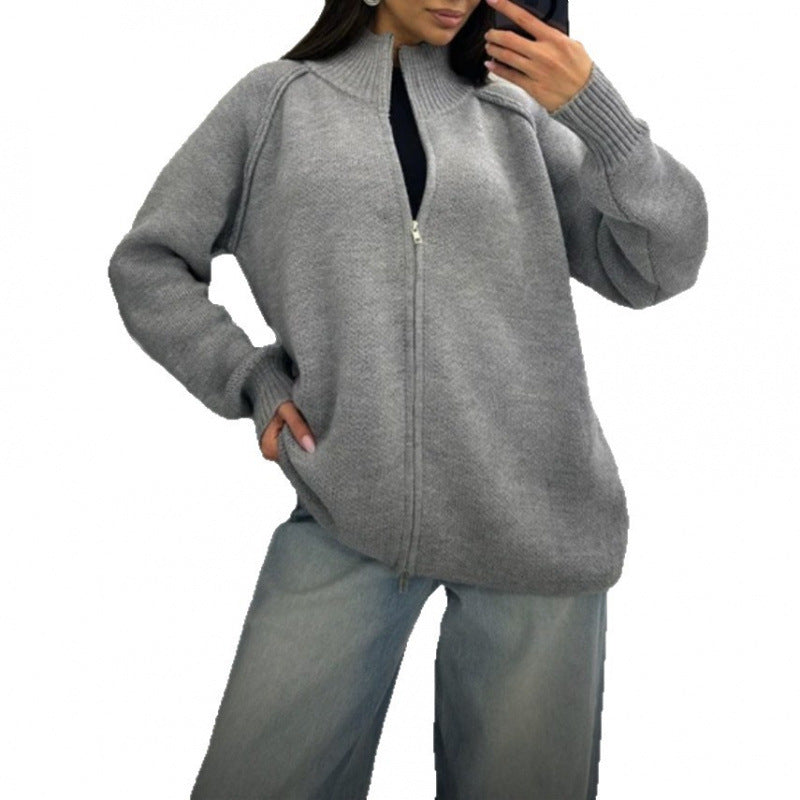 Cardigan pour femmes avec col monté et fermeture éclair Chic & Stil