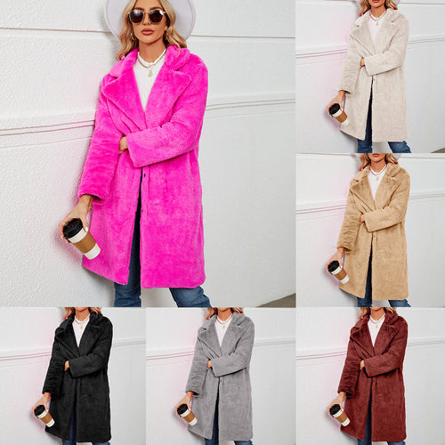 Ladies Long Plush Coat with Elegant Lapel Lune London