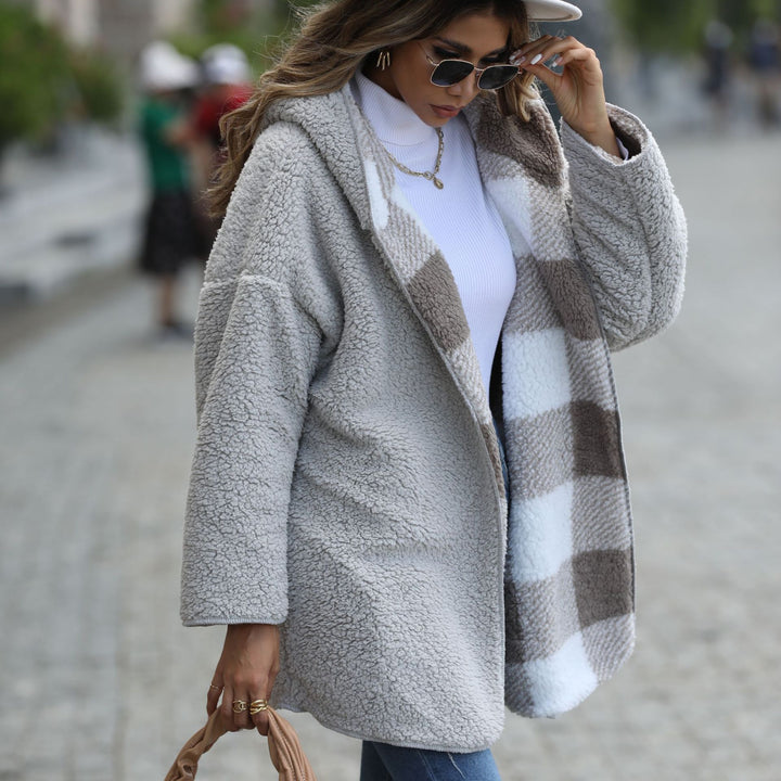 Women’s plush jacket with modern check design Lune London