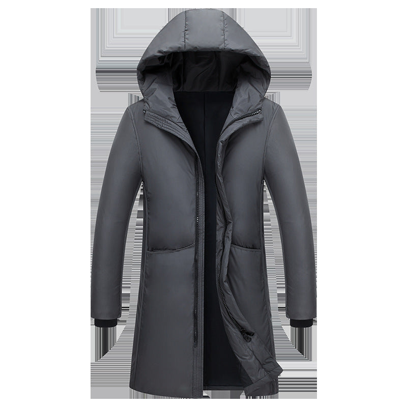 Ladies long down jacket with large hood and practical pockets Lune London