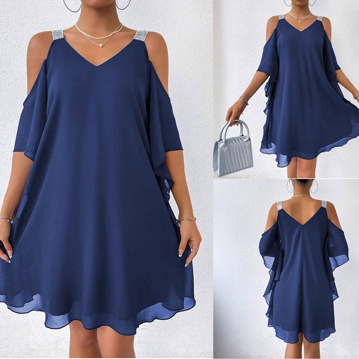 Chiffon off-the-shoulder dress for women with sparkling straps Lune London