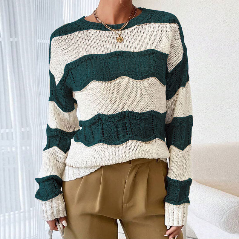 Sweat à tricoter décontracté pour femmes avec une texture en vagues et des manches longues Chic & Stil