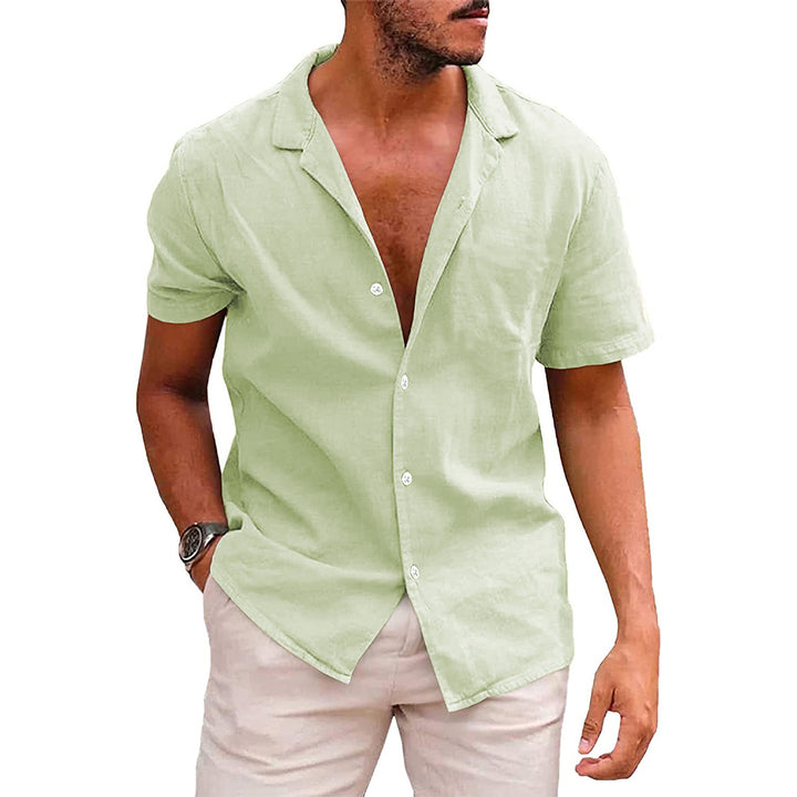 Men's short sleeve shirt in a soft linen blend with a modern Henley neckline Lune London